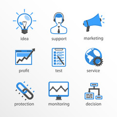 Flat icon set design blue. Vector illustration