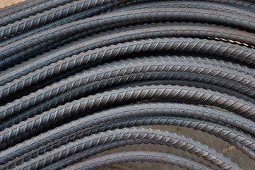 Stack of steel rods at the construction site
