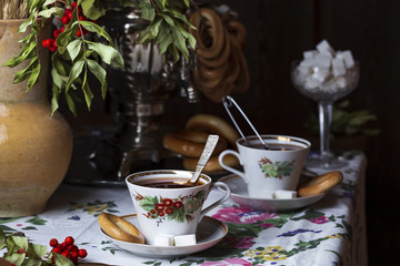 Tea in the Russian style from a samovar