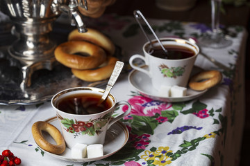 Tea in the Russian style from a samovar