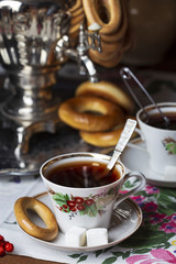 Tea in the Russian style from a samovar