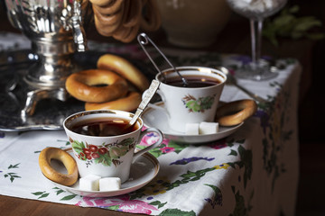 Tea in the Russian style from a samovar