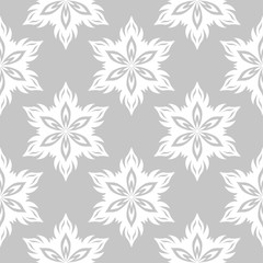 White floral seamless pattern on gray background