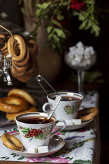 Tea in the Russian style from a samovar