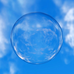 3d rendering of glass sphere reflecting blue cloudy sky
