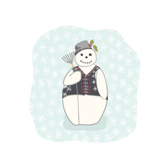 Christmas Snowman With Broomstick Clipart, Hand Drawn Holidays Illustration for Winter Fashion Prints, Adorable Stationery, Xmas Decor, Greeting Cards, Party Invitations or Trendy Nordic Festive Gifts