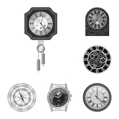 Vector illustration of clock and time sign. Collection of clock and circle stock symbol for web.