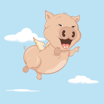 When Pigs Fly - Cute happy flying pig