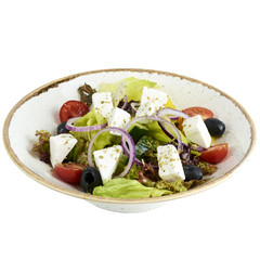 fresh salad with feta cheese and black olives