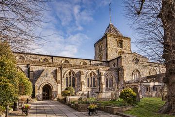 The Parish and Priory Church of St Nicholas, Arundel, Sussex, England, UK, on a bright day in early spring.