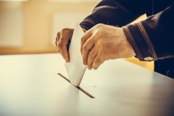 Person voting, casting a ballot