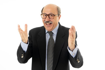 Portrait of happy senior businessman celebrating successes of great idea