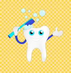 Vector Smiling and Washing Tooth Illustration on Bright Background.