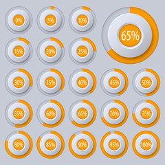 Set of pie charts for business infographics.Progress bar for web design.3d infographic elements.Gray and orange style