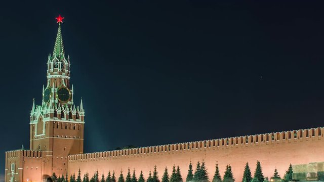 Moscow Kremlin Main Clock named Kuranti on Spasskaya Tower. Red Square.