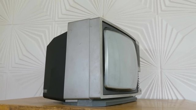 Side view of vintage TV. Old Television 80s 90s
