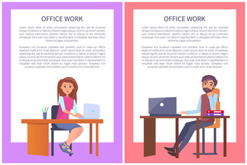 Office Work Posters Set Business People Man Woman