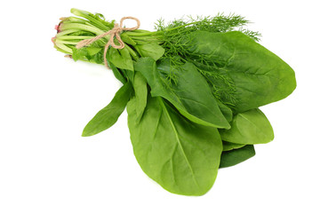 spinach leaves isolate on white background. Healthy food.