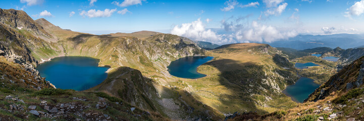 Fototapeta na wymiar Panoramic view of 6 out of 7 Rila Lakes, Bulgaria