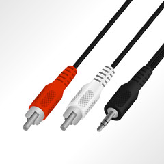 Realistic audio (mini 3.5 mm to RCA) cable vector illustration.