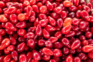 Red cornelian cherry fruits texture