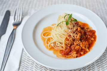 Spaghetti with meat souce