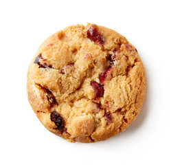 Fresh chocolate chip cookie isolated on white, from above