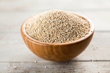 Raw quinoa seeds in a bowl