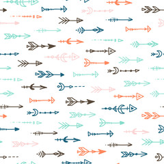 Vector seamless handdrawn pattern in boho style with ethnic decoration. Bohemian chic trendy arrows vector ornament.