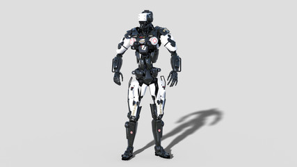 Police robot, law enforcement cyborg, android cop isolated on white background, 3D rendering