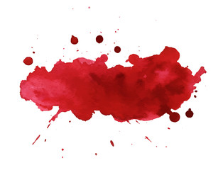 Blood splatter painted art on white for halloween design. Red dripping blood drop watercolor. Vector illustration