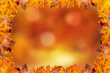 Naklejka na ściany i meble Herbst Hintergrund mit Rahmen aus Herbstbältter