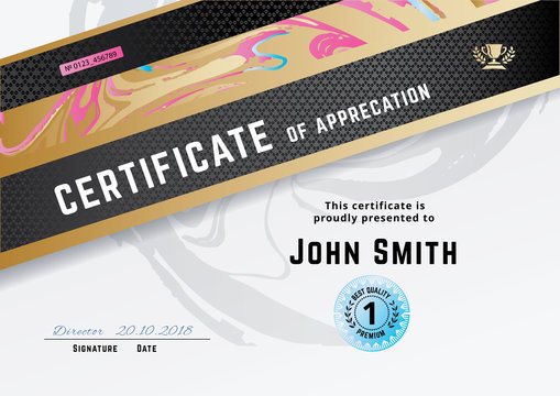 Official white certificate with black gold design elements. . For business or education
