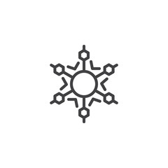 Obraz premium Snowflake outline icon. linear style sign for mobile concept and web design. Snow winter holiday simple line vector icon. Symbol, logo illustration. Vector graphics