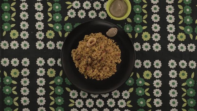 healthy rice with suace on plate
