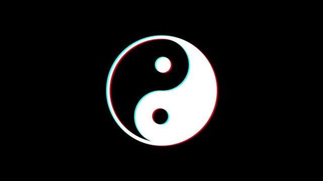 Yin and Yang Glitch effect. Black background.