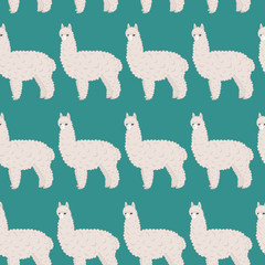 Cute furry alpaca. Vector seamless pattern, eps10.