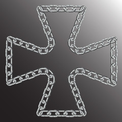Maltese cross made of metal chains. isolated on black background