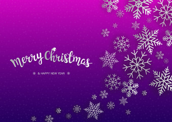 Winter blue sky with falling snow. Snowflake background for Merry Christmas and Happy New Year. Vector illustration