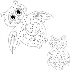 Coloring page with symbol moon, sun, owl. coloring book for adult, antistress, album, wall mural, art, tattoo. Black and white outline illustration.