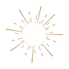 Vintage sunburst design element gold color on white background.