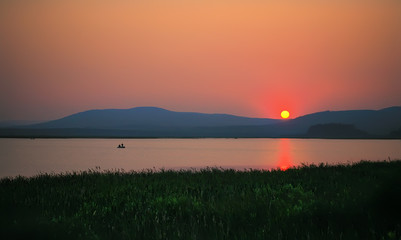 sunset over the lake