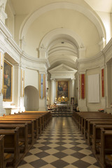Fototapeta premium Holy Cross, Poland, September 7, 2018: Former Benedictine monastery and now the Missionary Oblates of Mary immaculate at the Holy Cross (Lysa Gora). Interior of the Basilica of the Holy Trinity 
