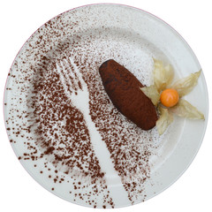 piece of cake on a plate with fork and knife