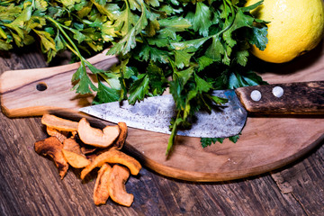 parsley and lemon are prepared for a delicious meal