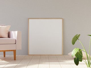 Modern minimalistic interior with an armchair. 3D render.