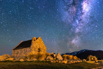 Milky way over Church of Good Shepherd, Lake Tekapo, New Zealand