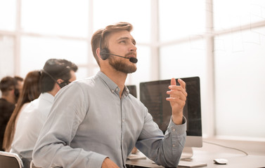 Naklejka premium background image call center employees communicate with customers