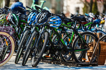 Bicycles for rent at the parking