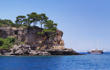 Naklejka premium schooner on the Turkish coast of the Mediterranean Sea